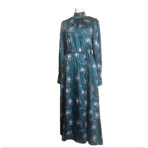 Floral Long Sleeve Maxi Satin Dress‎